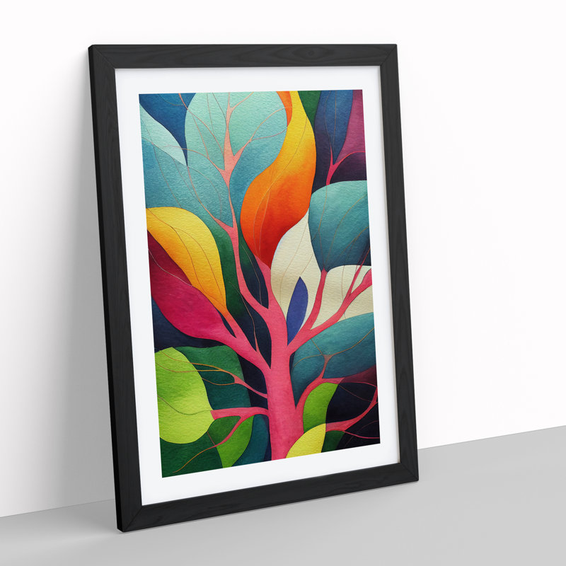 Tree Leaves In Colour No.4 Abstract - Single Picture Frame Painting, 64cm H x 46cm W x 2cm D, Black Framed