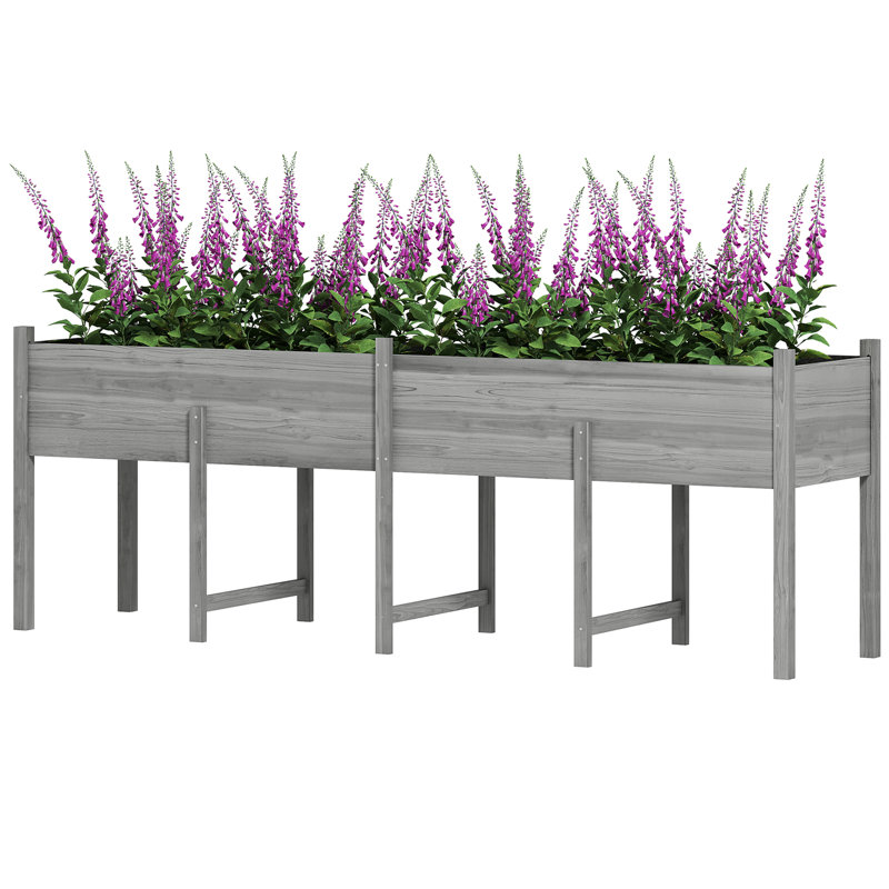 Wooden Raised Garden Bed, Large Elevated Planter Box With Legs, Bed Liner And Drain Holes, 7.4' X 1.8' X 2.6', Gray, Gray