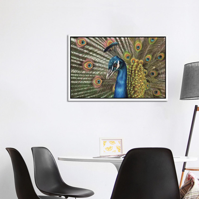Peacock 1 Piece Wall Art on Canvas, 101.6 cm H x 66.04 cm W, White Framed