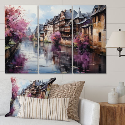 «French Canal In Strasbourg II», reproduction sur toile 3 pièces