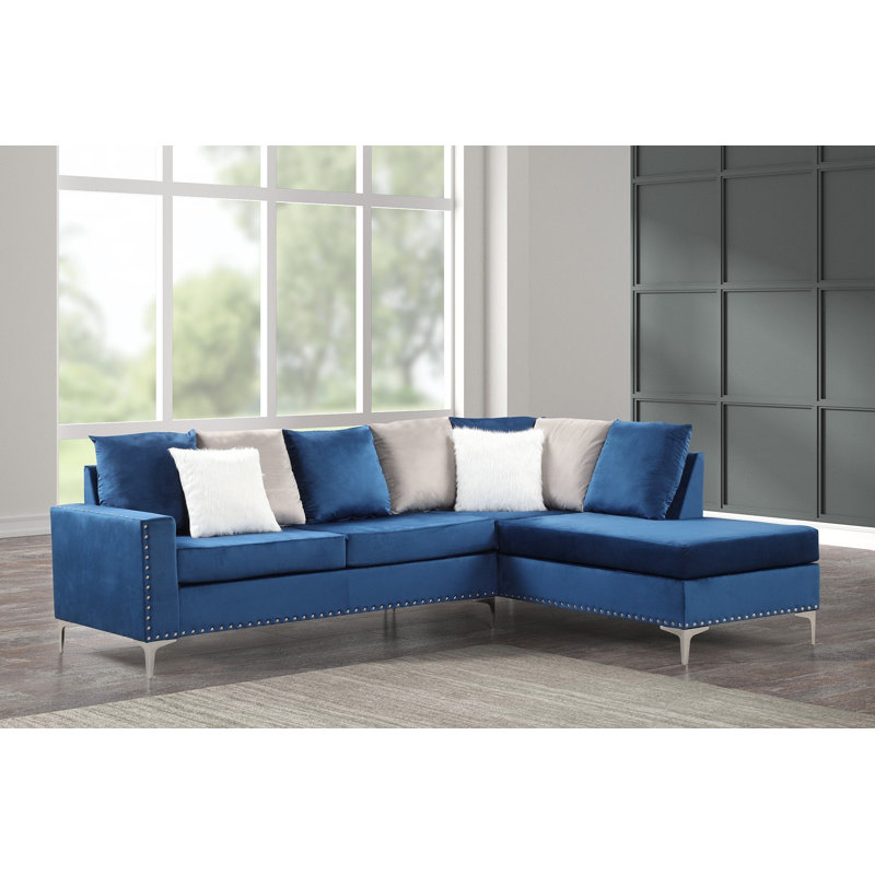 Canapé modulaire rembourré 2 pièces Dzeneta, Velours bleu