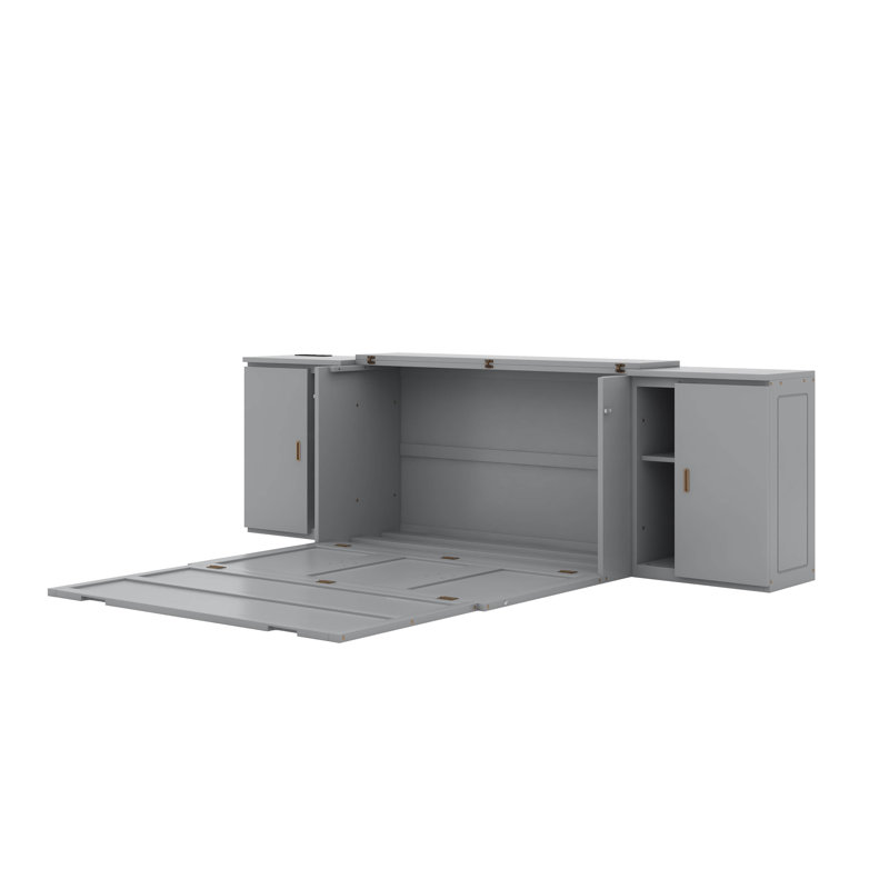 Grand lit escamotable avec tablettes, armoires et ports USB