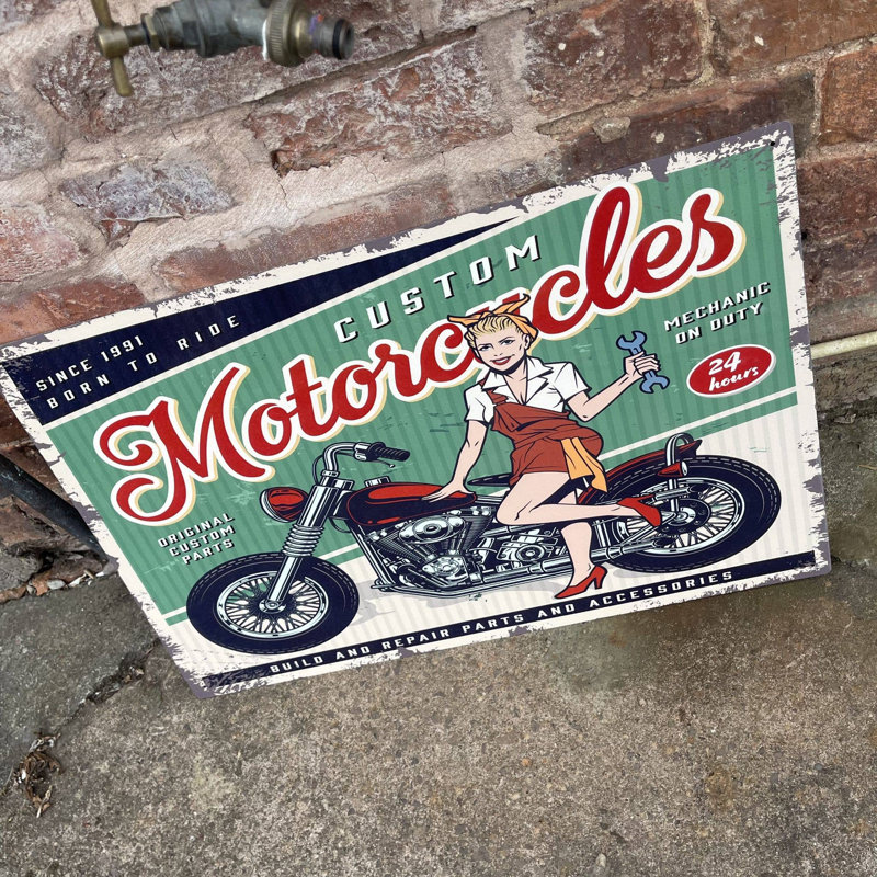 Kadynce Motorcycle Motorbike Garage - No Frame Print on Metal