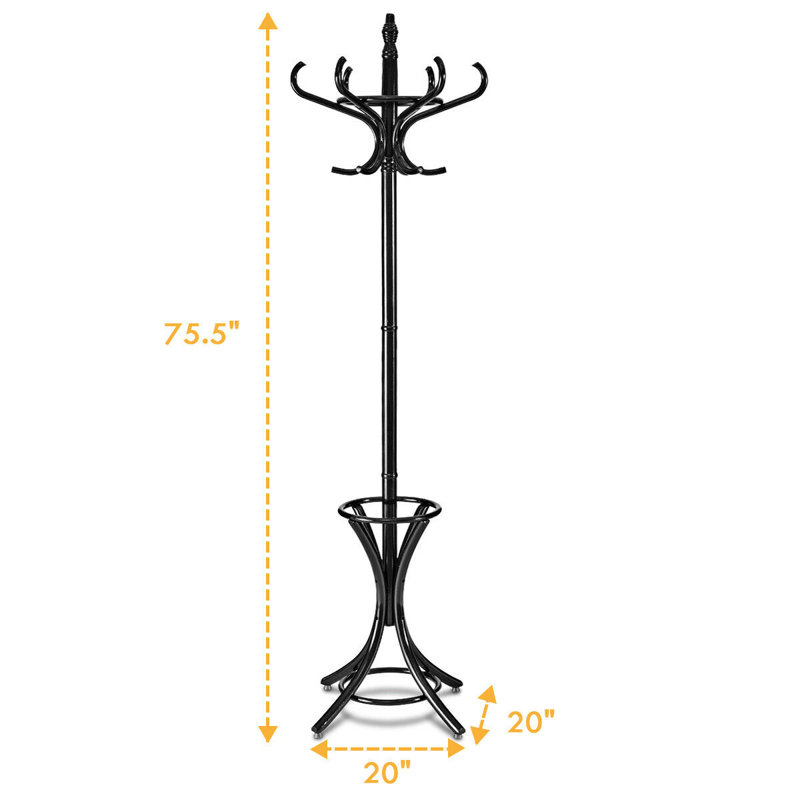 Solid Wood 6 - Hook Freestanding Coat Rack, Black