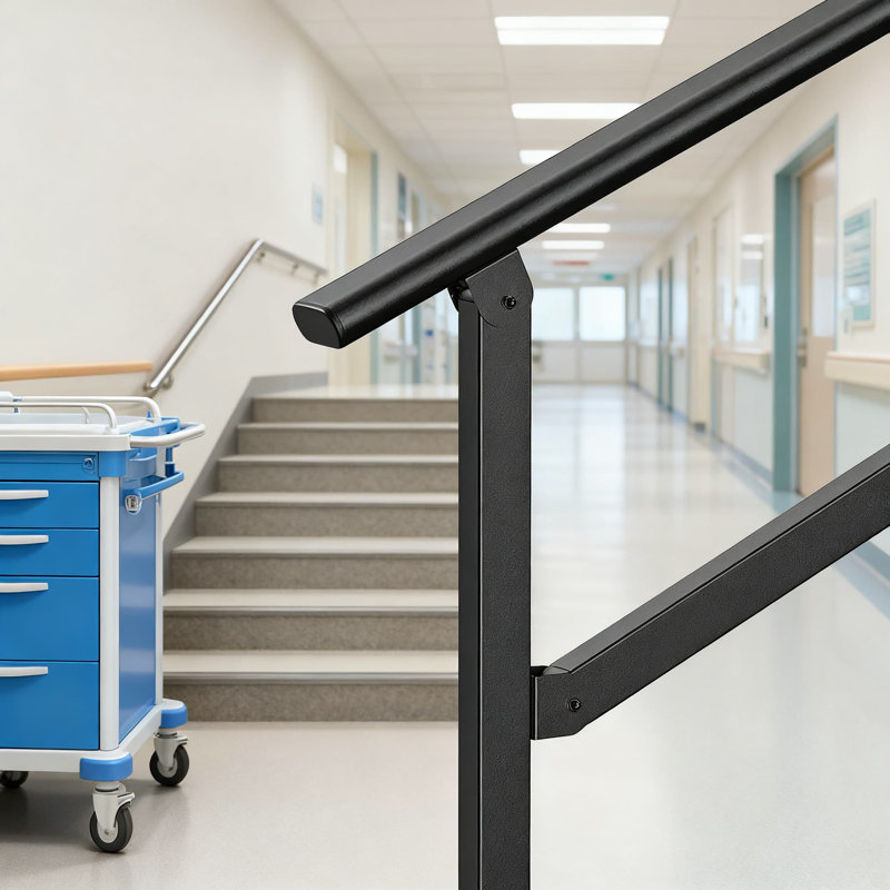 Outdoor Step Handrail For 2-4 Steps, Wrought Iron Stair Railing For Porch, Garden, And Indoor Staircases On Wood, Cement, Brick, Or Marble Surfaces