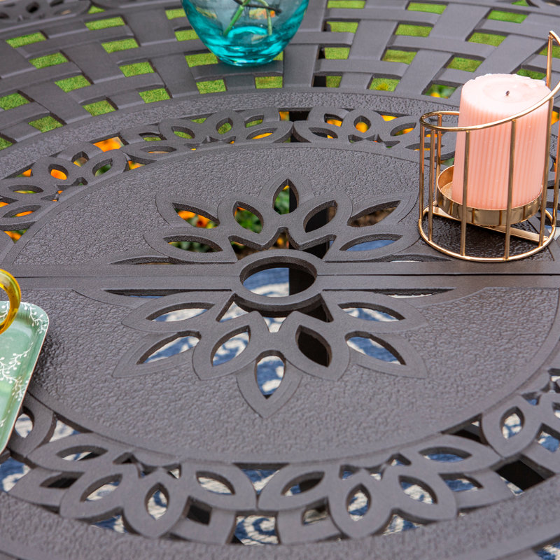 Angelleigh 6 - Person Patio Dining Set with Round Table , Cushions Included