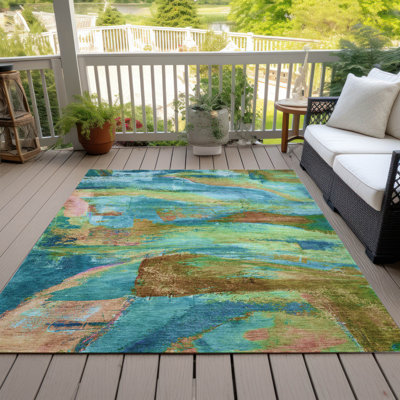 Tapis bleu sarcelle lavable à la machine intérieur / extérieur Xhevrie