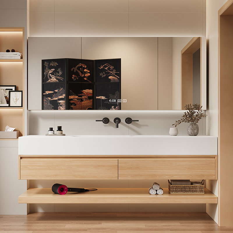 Armoire de salle de bain rétro, Burlywood, H 18,9 po x l 59,06 po x P 19,69 po