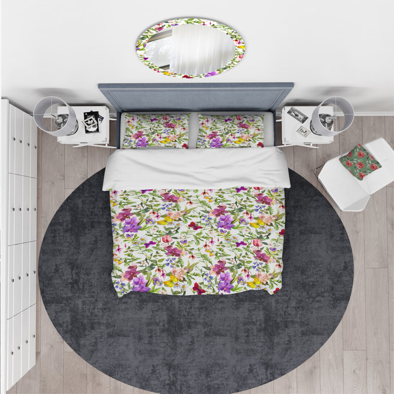 Ensemble de housse de couette designart à fleurs orchidées papillons, Housse de couette grand + 2 taies décoratives