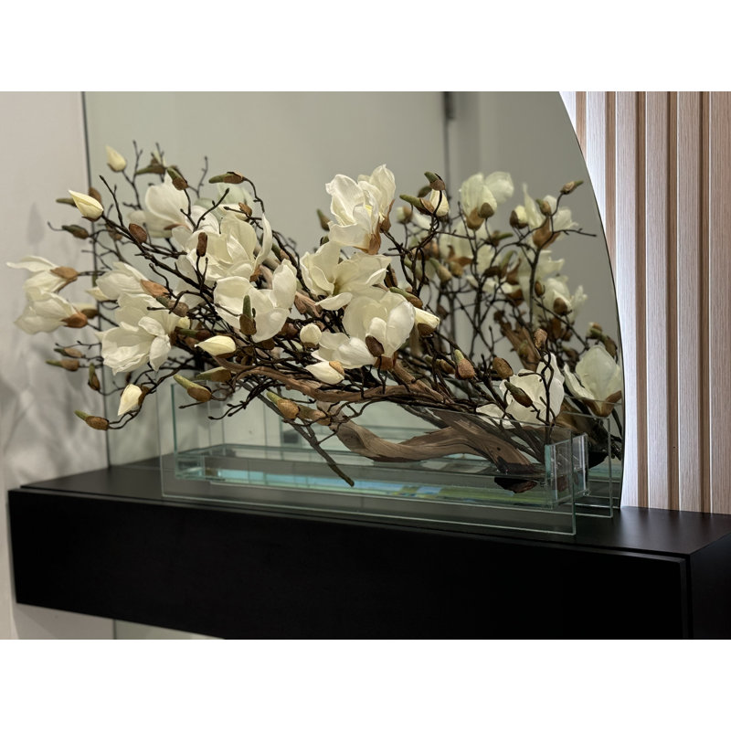Sloped Glass Planter With White Magnolias