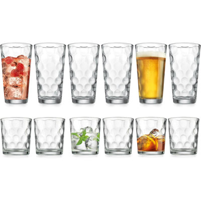 Ensemble de 12 verres à boire. 6 verres à whisky (17 oz), 6 verres à whisky (13 oz). Roches en verre pour l'eau, le jus et les cocktails.