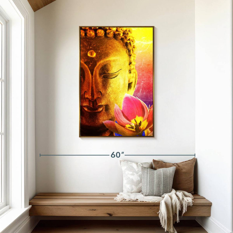 Superbe Bouddha, Cadre flottant doré, 29 po x 43 po