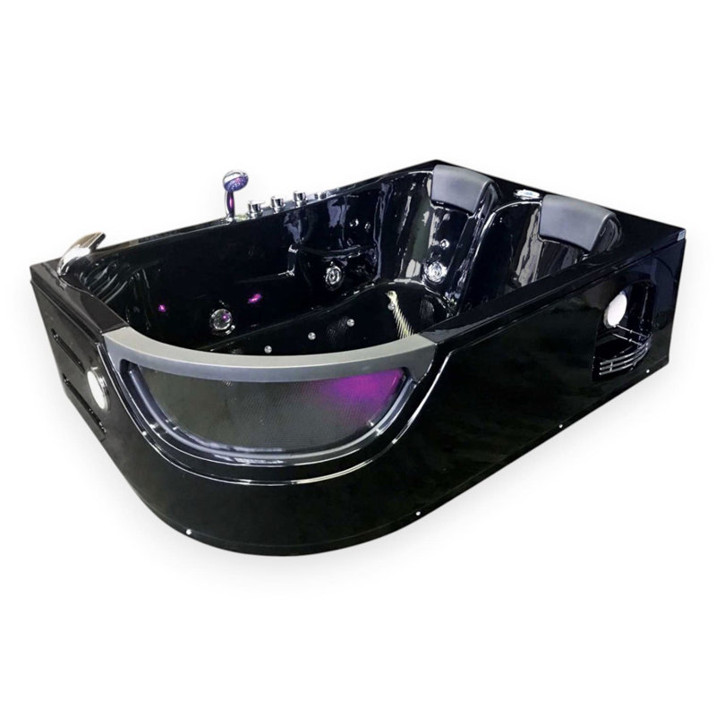  ORION 71" x 47" 2-Person Black Whirlpool Bathtub with Dual Pump & Heater