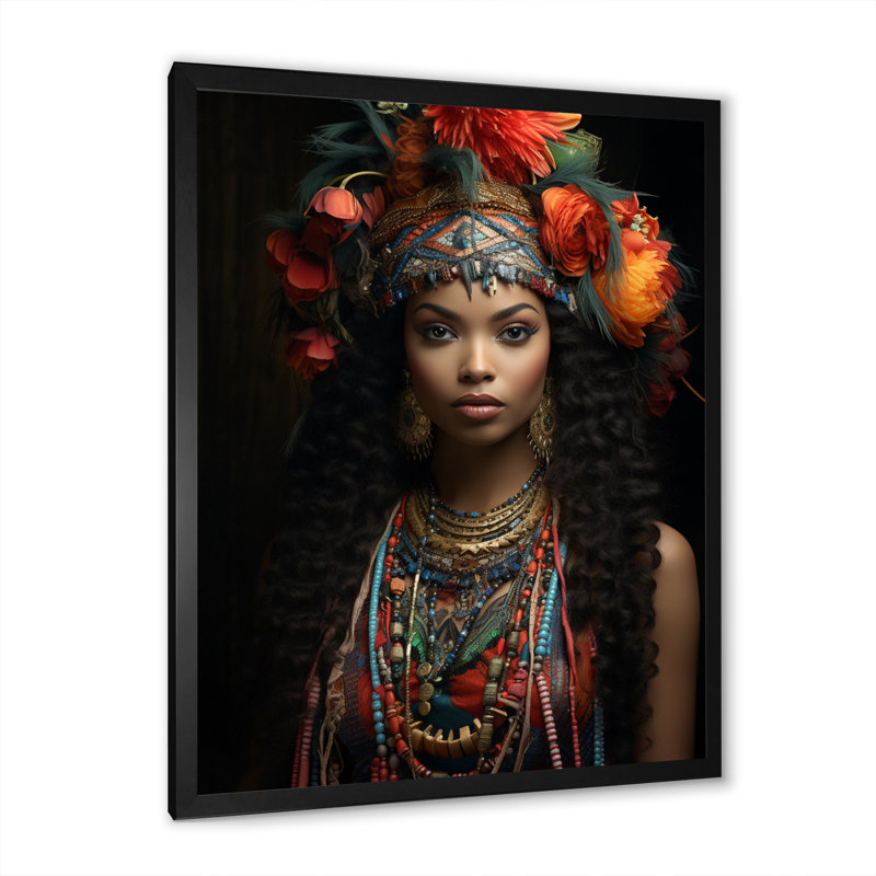 Diara «African Adorned Beauty II», reproduction sur toile, Cadre photo noir simple, H 20 po x l 12 po x P 1 po