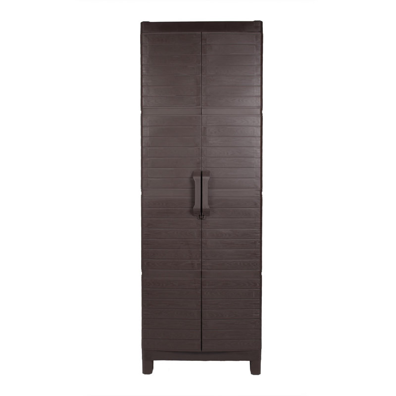 75" Espresso Heavy Duty Resin Faux Wood Plank Two Door Storage Cabinet
