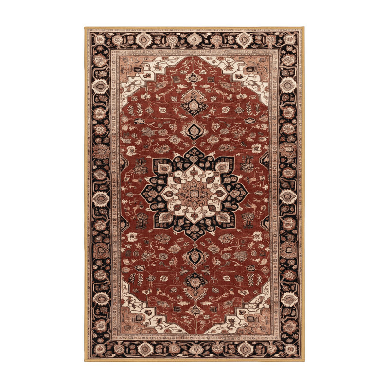 Machine Washable Persian Brown Area Rug, Rectangle 4' x 6'
