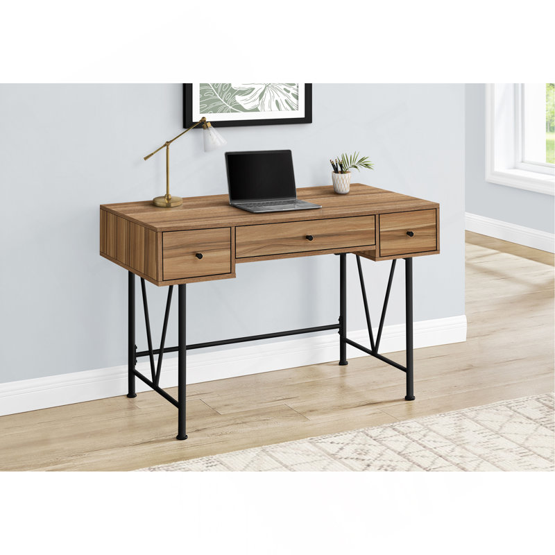 Bureau d'ordinateur transitionnel, bureau rectangulaire avec tiroirs de rangement, Brun