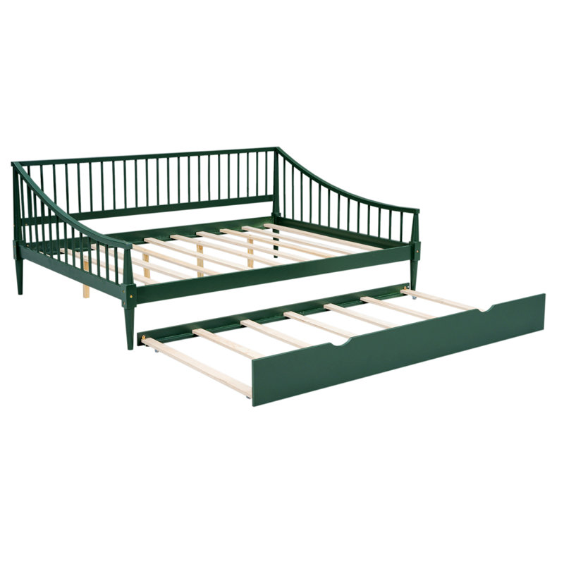 Lit de jour double en bois massif, Vert, Lit double