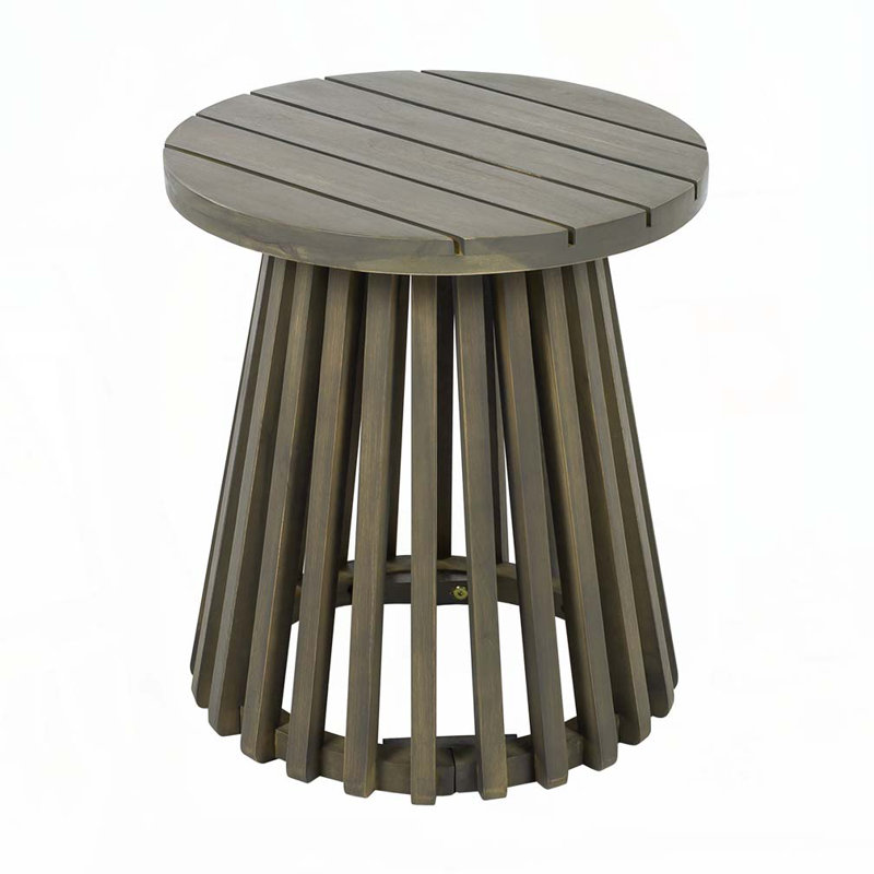 Corianna Round Acacia Wood Side Table With Slatted Base, Gray