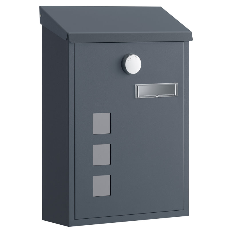 SONGMICS Post Box, Wall Mounted Letterbox, Mailbox with Sloped Roof, Copper Lock Cylinder, Swivel Cap, Viewing Windows, Nameplate, Easy to Install, 9 x 21.8 x 31.8 cm, Grey