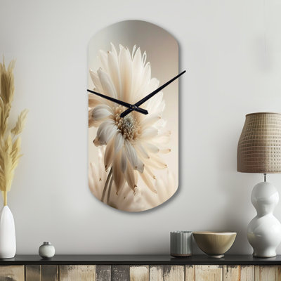 White Gerbera Flowers III - Horloge asymétrique en métal, horloge murale cylindrique