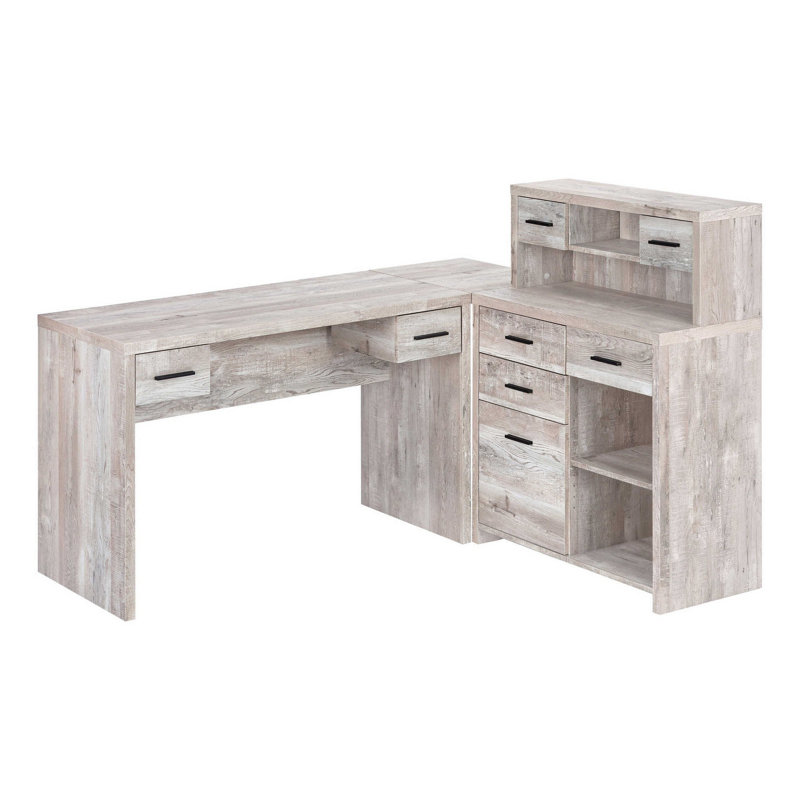 Aschley Computer Desk Home Office Corner Storage Drawers L Shape Work Laptop Laminate, Taupe Beige