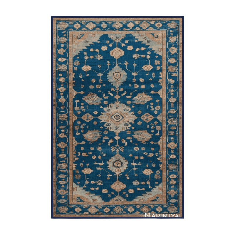 Tapis bleu lavé à la machine, Rectangle 5 pi x 7 pi