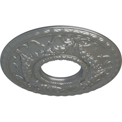 Endurathane Hurley Ceiling Medallion, 22 1/8"OD x 7 1/4"ID x 1 3/4"P (Fits Canopies up to 7 1/4"), Hand-Painted Silver Finish