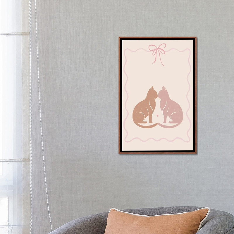 «Two Cats In Love», reproduction d'art sur toile encadrée, 26 po x 18 po, Toile avec cadre, Brun