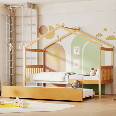 Wooden House Bed With Pull - Out Trundle
