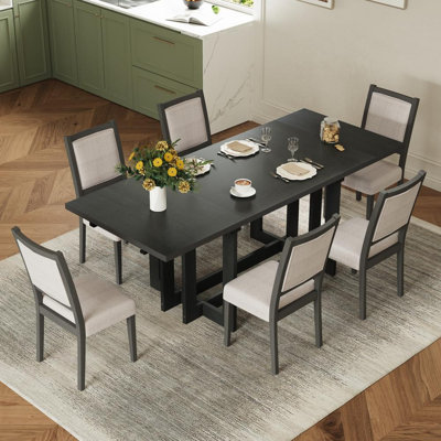7 - Piece Kitchen Dining Set, Extendable Dining Table with 6 Upholstered Dining Chairs