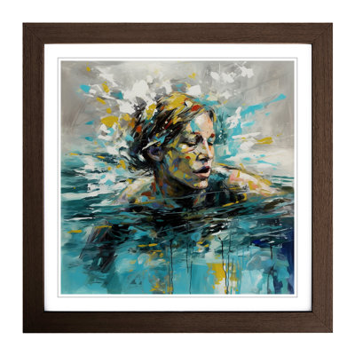 Swimming Gestural Art No.1 - Single Picture Frame Print on Wood
