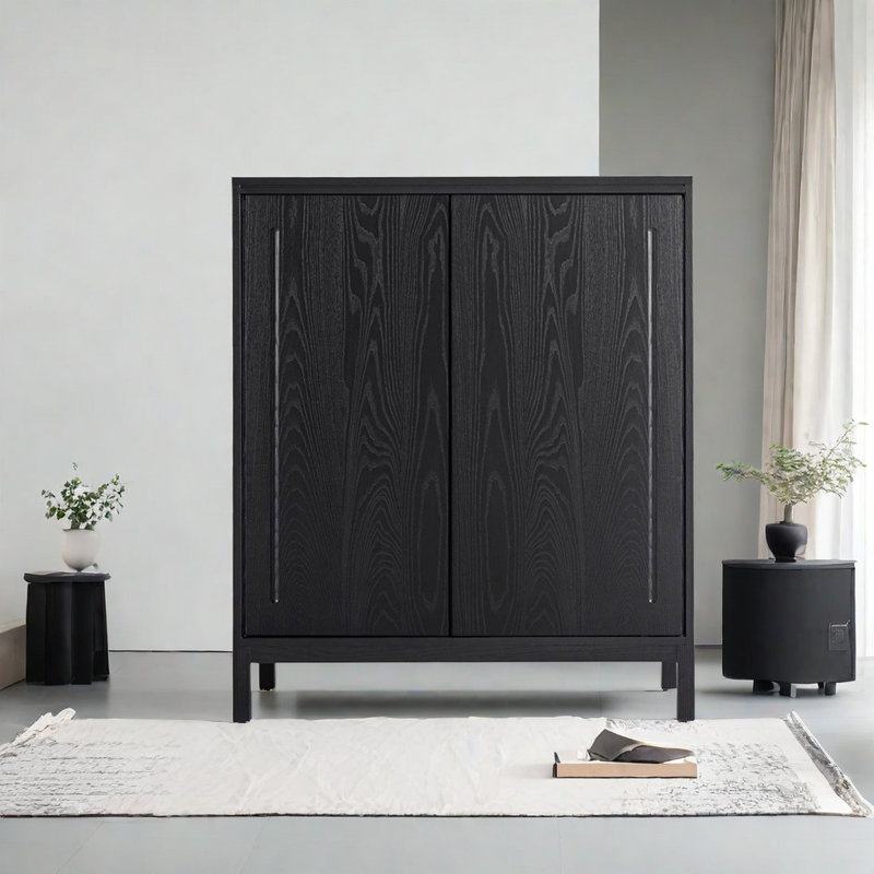 Buffet décoratif noir en bois massif Vintage