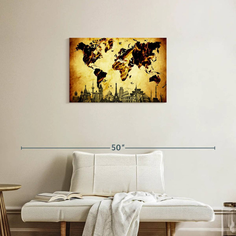Aliaz Fiery Amber World Map, 20" H x 30" W