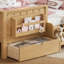 Grand lit pour enfants avec tablettes intégrées et tiroirs de rangement, escalier de sécurité et garde-corps, naturel clair-130068554-130068555