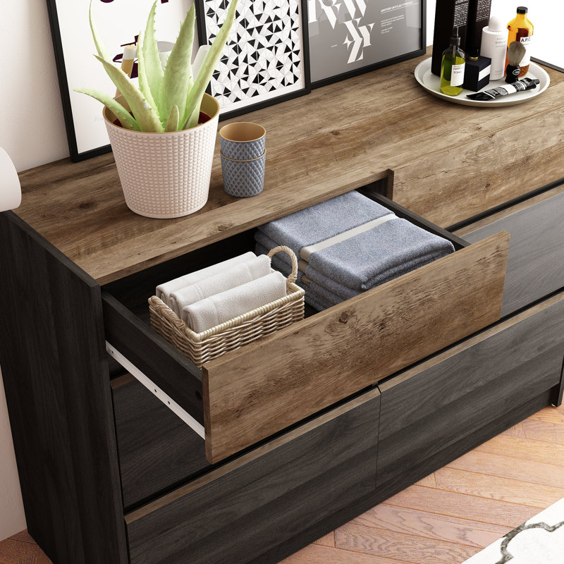 Saisha 6 Drawer 46.5'' W Double Dresser, Gray/Brown