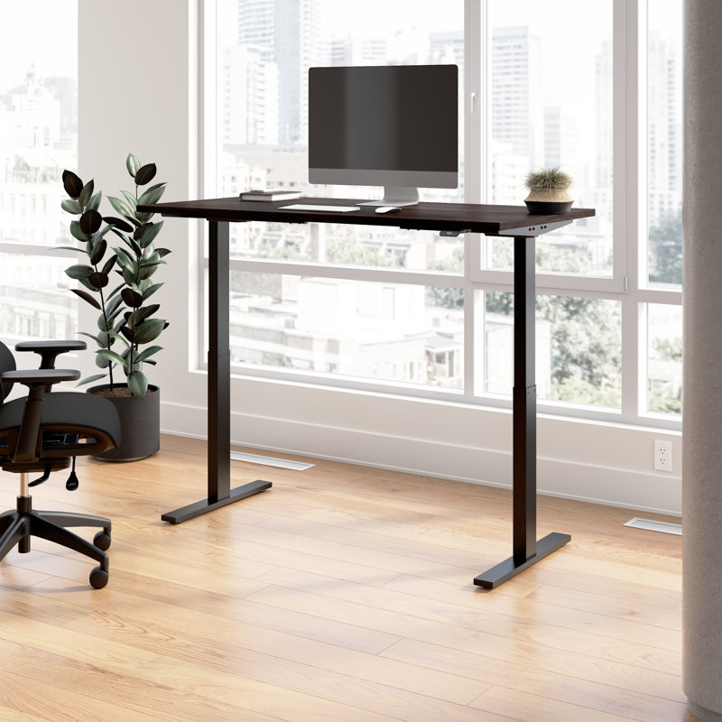 Adjustable Metal Base Standing Desk, Black Walnut/Black, 47.68" H x 59.45" W x 29.37" D