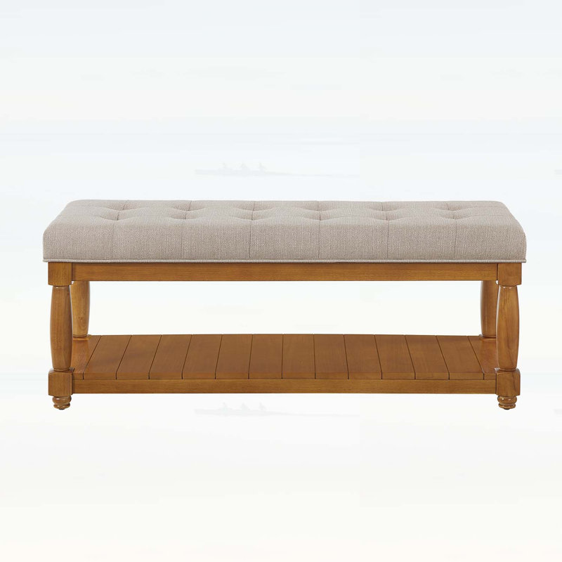 Banc rembourré avec tablette de rangement, repose-pieds capitonné pour entrée de chambre à coucher, Linen+Natural