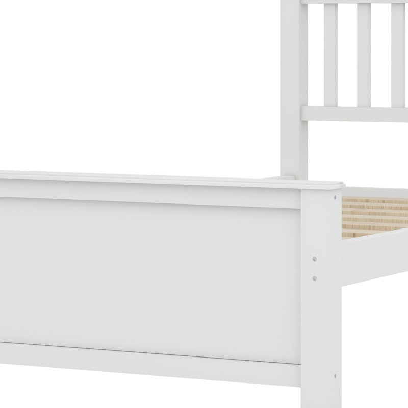 Lit plateforme en bois avec tête de lit, pied de lit et lattes en bois, White