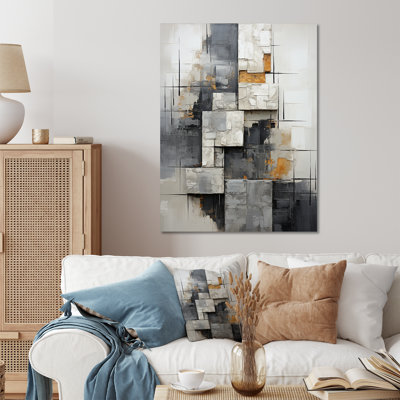 Grey And White Abstract Cityscape 4 - Abstract Collages Metal Wall Art