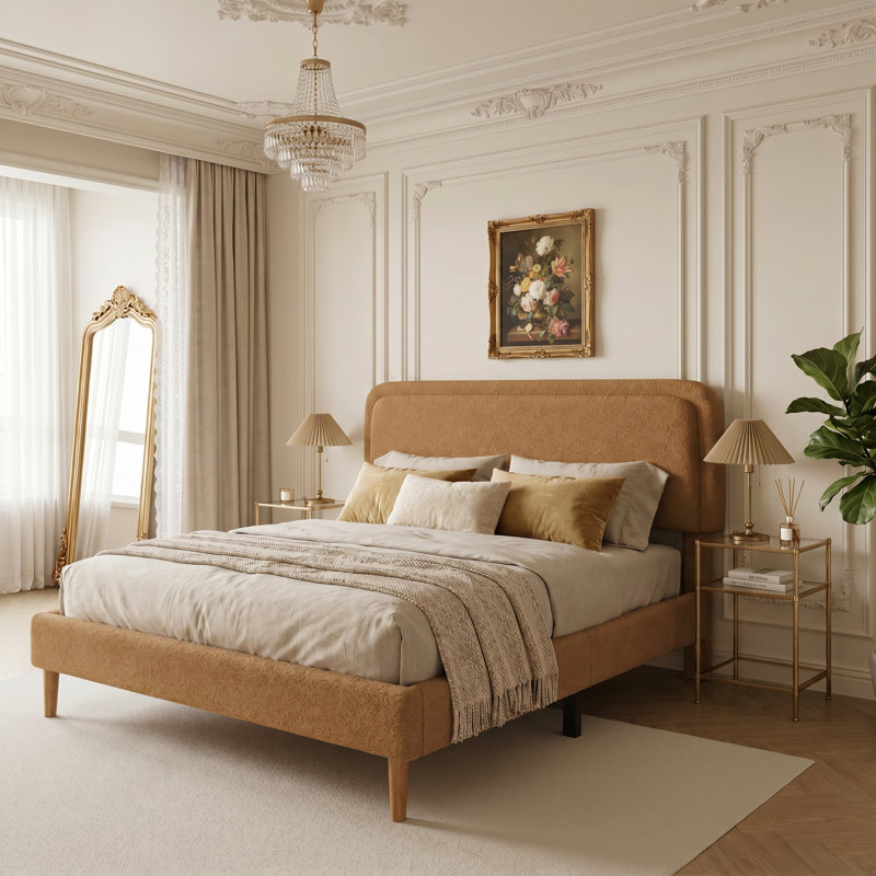 Base de lit double avec tête de lit ajustable Boucle, base de lit tapissier avec lattes en bois, lit double silencieux, pas de sommier requis, assemblage facile,