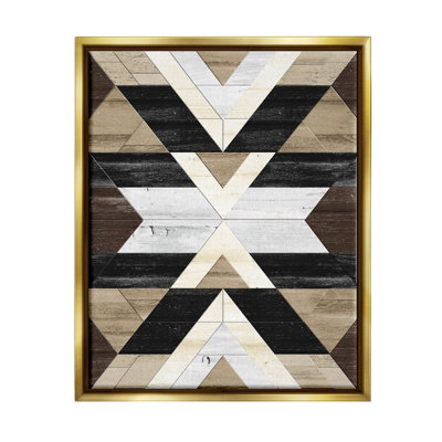 "Rustic Linear Aztec Shapes", encadrée dorée, art mural sur toile par Erica Billups