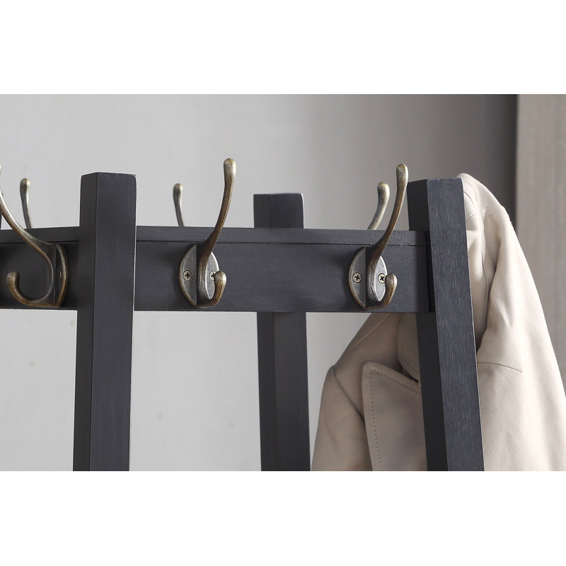 Coat Rack W/ 3-Tier Storage Shelves, Black
