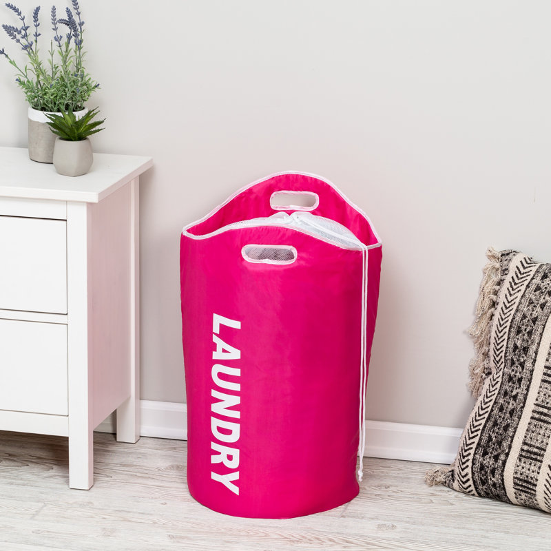 Fabric Laundry Hamper with Handles, Pink