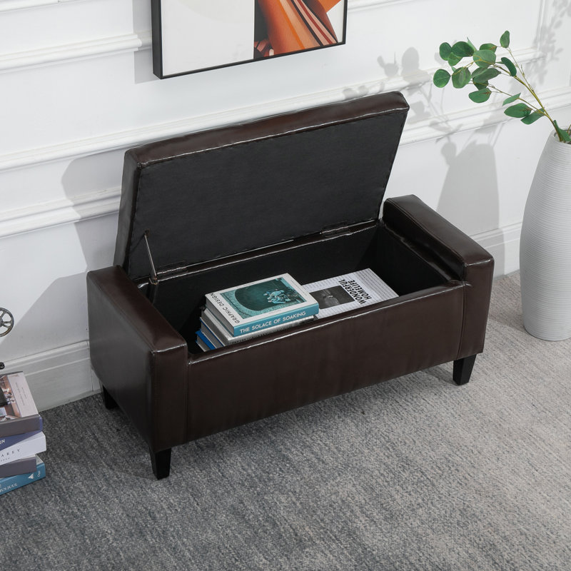 Faux Leather Upholstered Storage Bench, Brown