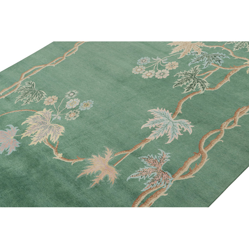 Hand Knotted Wool Floral Area Rug, Rectangle 8' x 10'