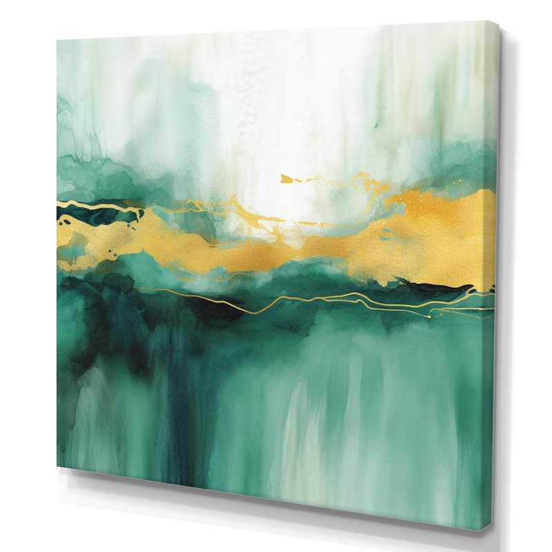 Impression d'aquarelle bleue avec impression sur toile or IV, H 20 po x l 12 po x P 1 po, Toile tendue