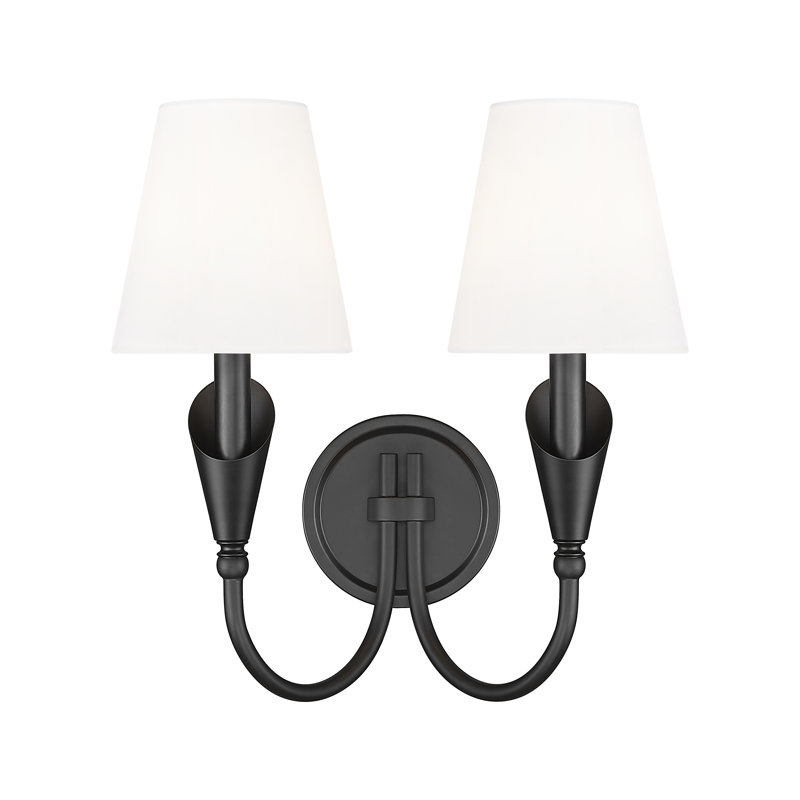 Applique murale moderne Elvin, H 14,5 po x l 13,75 po x P 8 po, Deux lumières, Noir mat
