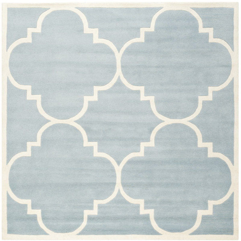 Blue and Ivory Hand-Tufted Wool Geometric Square Rug