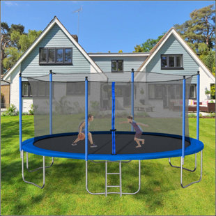 Trampoline 14 pi avec filet d'enclos de sécurité, tapis de saut robuste et rembourrage pour enfants et adultes, échelle